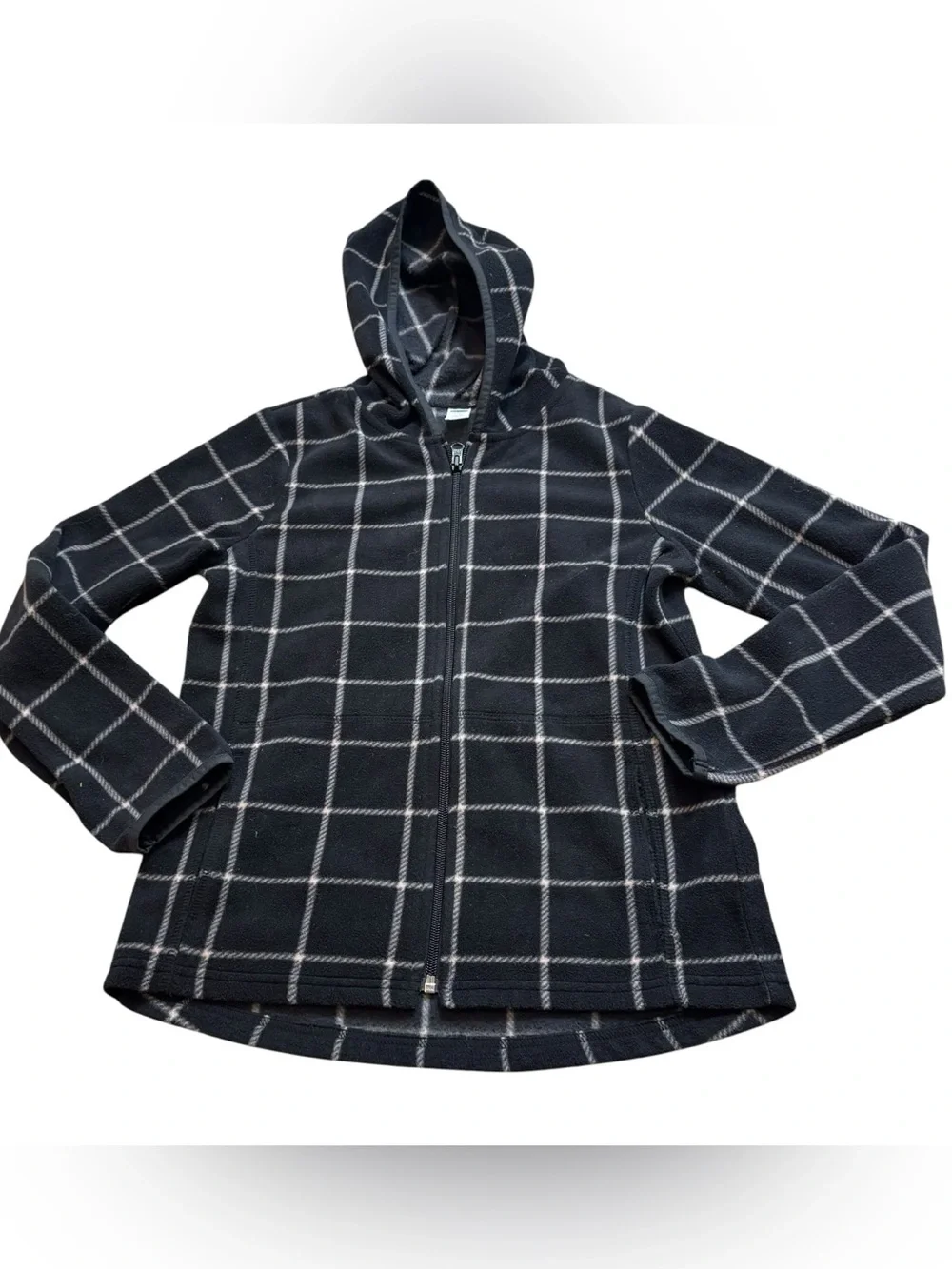 Old Navy Boys Full Zip Fleece Jacket Hooded Black and White Size Large